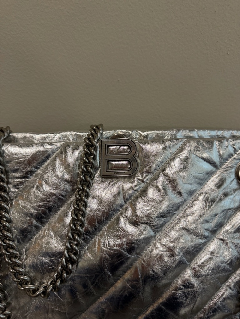 Balenciaga Metallic Silver Quilted Chain Tote Bag - Picture 2 of 7
